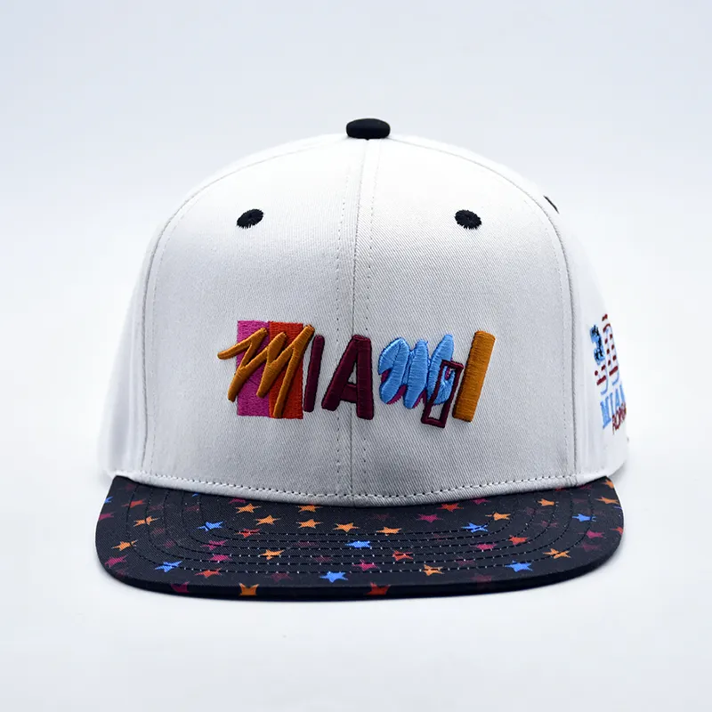Boné de hiphop bordado com estrela estampada personalizada Snapback Chapéus de hiphop com desenho de moda 3D de 6 painéis