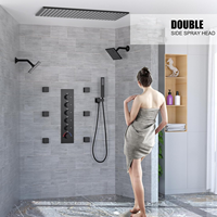 Ensemble de douche de plafond noir pour salle de bain, avec jet de pluie haute pression et jet doux, thermostatique, corps en laiton, finition céramique