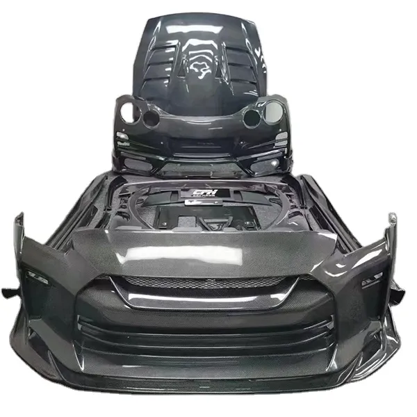 Omgebouwd Facelift GT-R Bodykit Half Koolstofvezel Voor R35 Top Auto Stijl Gtr Voorbumper Motorkap Zijrok Diffuser Spoiler