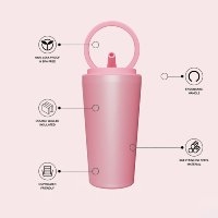Gobelet isotherme réutilisable pour boissons chaudes et froides avec couvercle à paille et poignée à boucle pour le doigt, finition mate, pour café, bubble tea, tasse à café