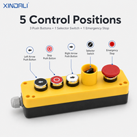Station de commande à boutons poussoirs IP65 à 5 trous avec interrupteur sélecteur d'arrêt d'urgence, boîtier de commande industriel 22 mm XDL721-JB524P