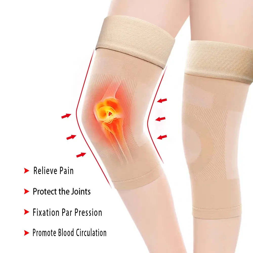 무릎 통증 완화를위한 실리콘 탑 밴드가있는 20-30mmHg 보호 무릎 보호대 압축 무릎 지지대