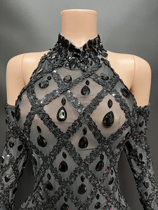 NOVANCE Produits à succès 2023 Robe de soirée sexy transparente scintillante avec des diamants noirs, robe moulante pour soirée - Product Image 2