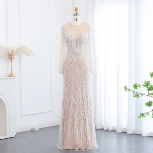 Abiti da Sera di Lusso a Sirena Bianchi e Nude Stile Dubai per Donna Eleganti con Maniche Lunghe per Feste di Matrimonio LSZ111 - Product Image 2