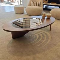 Table basse moderne pour petit appartement, en bois massif original, luxe léger, haut de gamme, forme ovale créative, pour salon et salle à manger