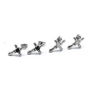 yunnique Silver Cross <b>Stud</b> <b>Earrings</b> With Diamond Inlay Claw Setting For Men And Women Fashion Jewelry - Product Image 3