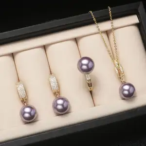 Meilleure vente Noble cristal pendentif femmes ensemble de bijoux alliage cubique zircone luxe mariage Photo main bijoux rond 1pc/opp sac Zg