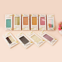 Lot de 6 bougies d'anniversaire à longue tige, sans fumée, faites à la main, couleur unie, feuille d'or, design créatif en forme de crayon, cire de paraffine, pour gâteau de fête, nouveauté