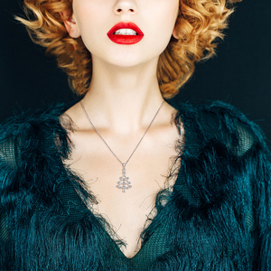 Collar con colgante de árbol de Navidad de Plata de Ley 925, Zirconia cúbica brillante chapada en rodio para compromiso, boda, vacaciones - Product Image 2