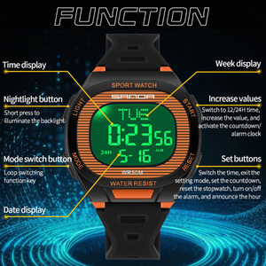 SANDA 2195 นาฬิกาดิจิตอลทรงสี่เหลี่ยมสำหรับนักเรียนทุกเพศ, นาฬิกาข้อมืออิเล็กทรอนิกส์สำหรับเล่นกีฬาแบบมัลติฟังก์ชั่น, นาฬิกาแฟชั่นกันน้ำเรืองแสง - Product Image 6