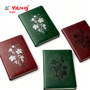 Carnet à couverture rigide YaLong A5 en cuir gaufré motif grain de bois bicolore, avec feuille d'argent pastorale, cadeau d'entreprise personnalisé - Product Image 1