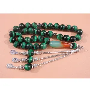 Natural Blue Tiger Eye Stone Islamic 33 Prayer Beads Muslim Rosary Misbaha Subha Saudi arabia Fashion Jewelry Tesbih Eid gift