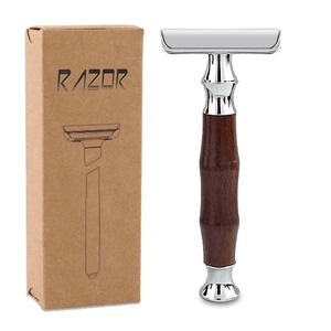 Afeitadora de seguridad retro de doble hoja de madera de doble capa vintage para rostro/cuello, manual, con cuchillas personalizables 15T-2 - Product Image 1