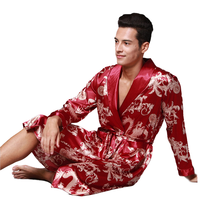 Conjunto de Pijama de Satén Tejido de Manga Larga con Estampado para Hombre, Tallas Grandes, Transpirable, Lavable a Mano, Ropa de Dormir Elegante para el Hogar/Uso Casual