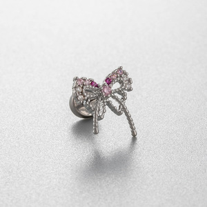 Boucles d'oreilles en acier inoxydable avec nœud papillon et tige à double filetage |   Piercing de barre interchangeable pour femmes et filles - Product Image 3