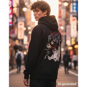 Sudadera con Capucha FOXA para Hombre, Bordada con Dragón, 100% Algodón Tejido, Transpirable, Estilo Urbano - Product Image 2