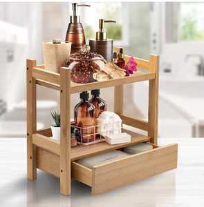 Multi-Purpose Double <b>Bamboo</b> Makeup Organizer Standing Storage Display <b>Shelf</b> Skincare Desktop Living Room Modern Household Items - Product Image 3