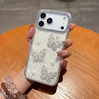 Coque de téléphone portable pour femmes et filles, motif papillon, paillettes, diamants, perles, pour iPhone 17 16 15 Pro Max