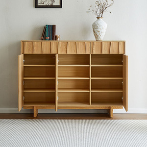 Mueble <span class=keywords><strong>Zapatero</strong></span> de Gran Capacidad con Paneles Ondulados Estilo Mid-Century, Diseño Moderno, Mueble de Almacenamiento de Madera Natural para <span class=keywords><strong>Entrada</strong></span>/Hall - Product Image 4