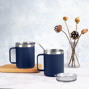 Tasses à café classiques en acier inoxydable écologiques de 12 oz avec revêtement en poudre, poignée et couvercle, isolation thermique de 6 à 12 heures, personnalisables - Product Image 5