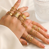 Europäischer und amerikanischer Ins Style Edelstahl Geometrischer Öffnungs ring Breites Gesicht 18 Karat vergoldeter Ring Großhandel für Frauen