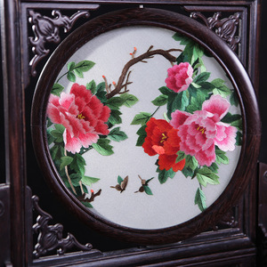 งานปักซูโจวลายดอกโบตั๋นสองด้าน สำหรับตกแต่งห้องนั่งเล่น งานฝีมือจีน - Product Image 3