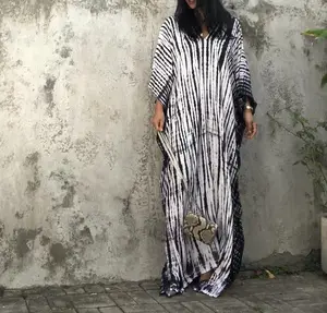 Baju Renang Pantai Kaftan Panjang Katun India Lengan Panjang Buatan Tangan Ikat Celup Kaftan