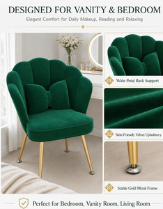 Sillón Moderno de Terciopelo con Forma de Pétalo y Patas Doradas Color Champán para Sala de Estar, Dormitorio o Estudio de Maquillaje - Product Image 3