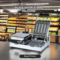 Haute qualité en acier inoxydable Double plaque gaufre Hot Dog Machine 220V nouveau pour hôtels magasins d'alimentation Restaurants haute productivité