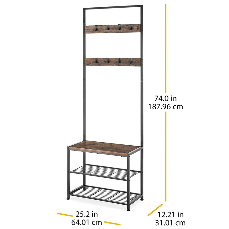 Moderne Industriële Entry Manier Toren/Bench Met Schoen Planken Metaal En Hout Eenvoudige Montage Opslag Planken Multifunctionele Rack