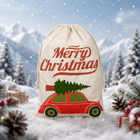Sac cadeau de Noël, camion rouge vintage avec sapin de Noël, sac à cordon réutilisable, sac cadeau de Noël pour enfants, décoration de Noël