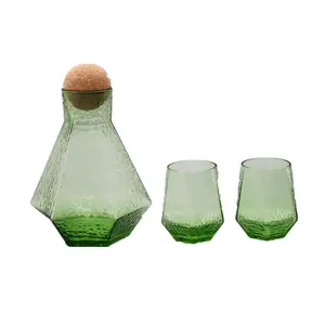 Wholesale hammer pattern hexagon diamond shape glass water juice pitcher green color glass beverage jug