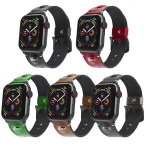 Dây Đeo Đồng Hồ Bằng Da Lấp Lánh Chất Lượng Cao Dành Cho Apple Watch 2 3 4 5 6 Dây Đeo Đồng Hồ Lớp Trên Cùng Dây Đeo Bằng Da Bò