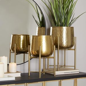 Iron <b>Hammered</b> planter Pots With Stands Set of 2 Gives You Perfect Height Flower <b>Holder</b> Pot Decorative Gift Home plant stand - Product Image 6
