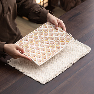 Handmade Embroidered Tea Mat Rectangle Fabric Tassel Edge Heat Insulation For Tea Ceremony Table <b>Runner</b> - Product Image 3