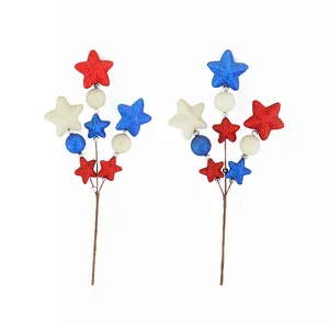 Sıcak satış 4 temmuz amerika bağımsızlık günü abd Glitter parlak Pentagram çiçek sopa festivali süslemeleri için