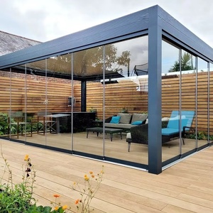 Bioclimatic Sunroom Pergola 슬라이딩 유리 도어 분말 코팅 프레임 오래된 원예 옵션 팬 연결 파빌리온 전망대 - Product Image 2