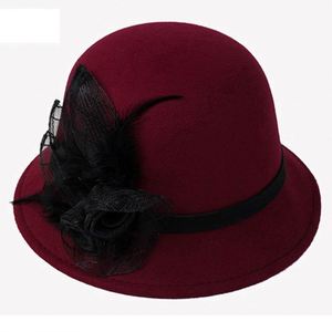 Wholesale Spring and Autumn New Elderly Women Woolen Net Flower Bowler Hat Old Lady Pot Winter Wool Fedora Hat - Product Image 1
