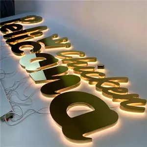 Özel altın ayna arkadan aydınlatmalı metal harfler led tabela led ışık işaret