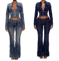 Ensemble 2 pièces prêt à expédier 2026 : Veste en jean et pantalon à manches longues pour femme (tailles S-2XL)