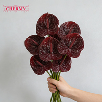 DC182 Bunga Anthurium Latex Buatan Berkualitas Tinggi Hasil Cetak 3D Warna Merah Tua untuk Dekorasi Vas Meja Pernikahan