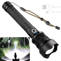Linterna LED de Alta Potencia XHP70.2 Recargable por USB con Zoom Telescópico y Pantalla de Potencia, 5000 Lúmenes, Linterna de Mano