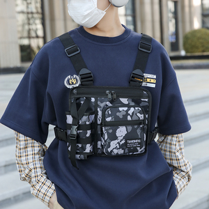 Sac de poitrine tactique fonctionnel sac de gilet résistant à l'usure plusieurs poches unisexe mouvement sac de poitrine hip-hop mode fermeture éclair - Product Image 6