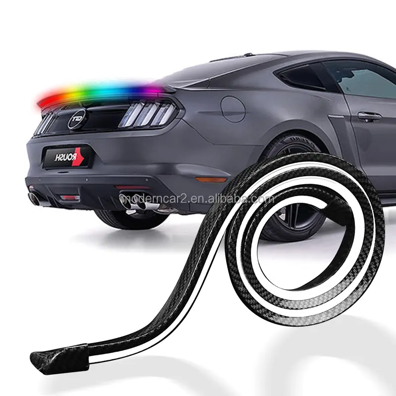 RGB evrensel karbon Fiber çok fonksiyonlu bagaj Spoiler LED ışık şerit 1.2M araba dış arka Spoiler dönüş sinyali fren lambası