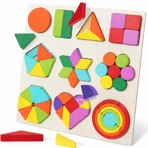 Puzzle Geometrico Colorato Montessori, Giocattoli in Legno Sensoriali per Bambini, Educazione Precoce, Giocattoli Educativi STEM Intelligenti per Bambini - Product Image 1