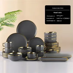 Juego de Vajilla Nórdica de Cerámica de 32 Piezas para Uso Diario, Tazón Moderno para el Hogar con Borde Dorado, Platos Creativos para Frutas, Platos Combinados Creativos - Product Image 3