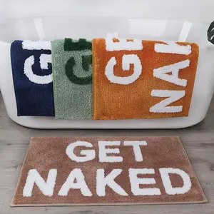 2023 Funny Machine Washable Shaggy Custom Cute Non Slip Water Absorbent Get Naked Bathroom Shower Mat Bath Rug Shower Mat