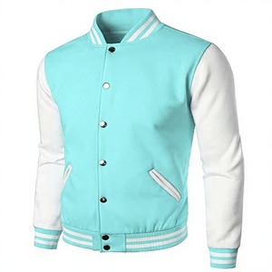 Veste de sport pour homme en turquoise et blanc, coupe classique, col rabattu, fermeture boutonnée, style décontracté, matière polyester, idéale pour l'automne - Product Image 1