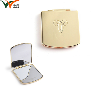Square Shape Engraved Laser Gold Plated Dual Side Makeup <b>Mirror</b> with Velvet Pouch - Product Image 6