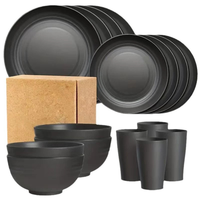 Vente flash : Ensemble de vaisselle en plastique PP et paille de blé Trustloops, écologique, commercial, noir, bol, assiette, gobelet, steak